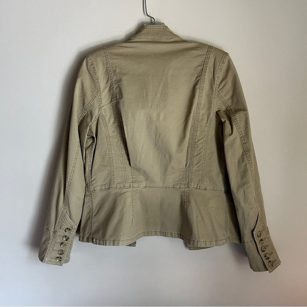 CAbi Camel Tan Button Down Peplum Stretch Fitted Military Jacket Coat Size Small - Picture 4 of 9